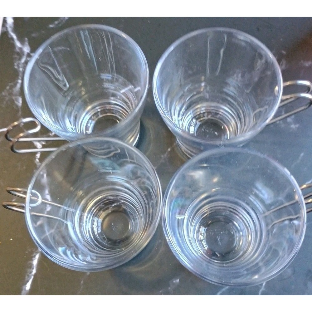Clear Glass Coffee Mug Bormioli Rocco Oslo Stainless‎ Steel Handle Set Of 4